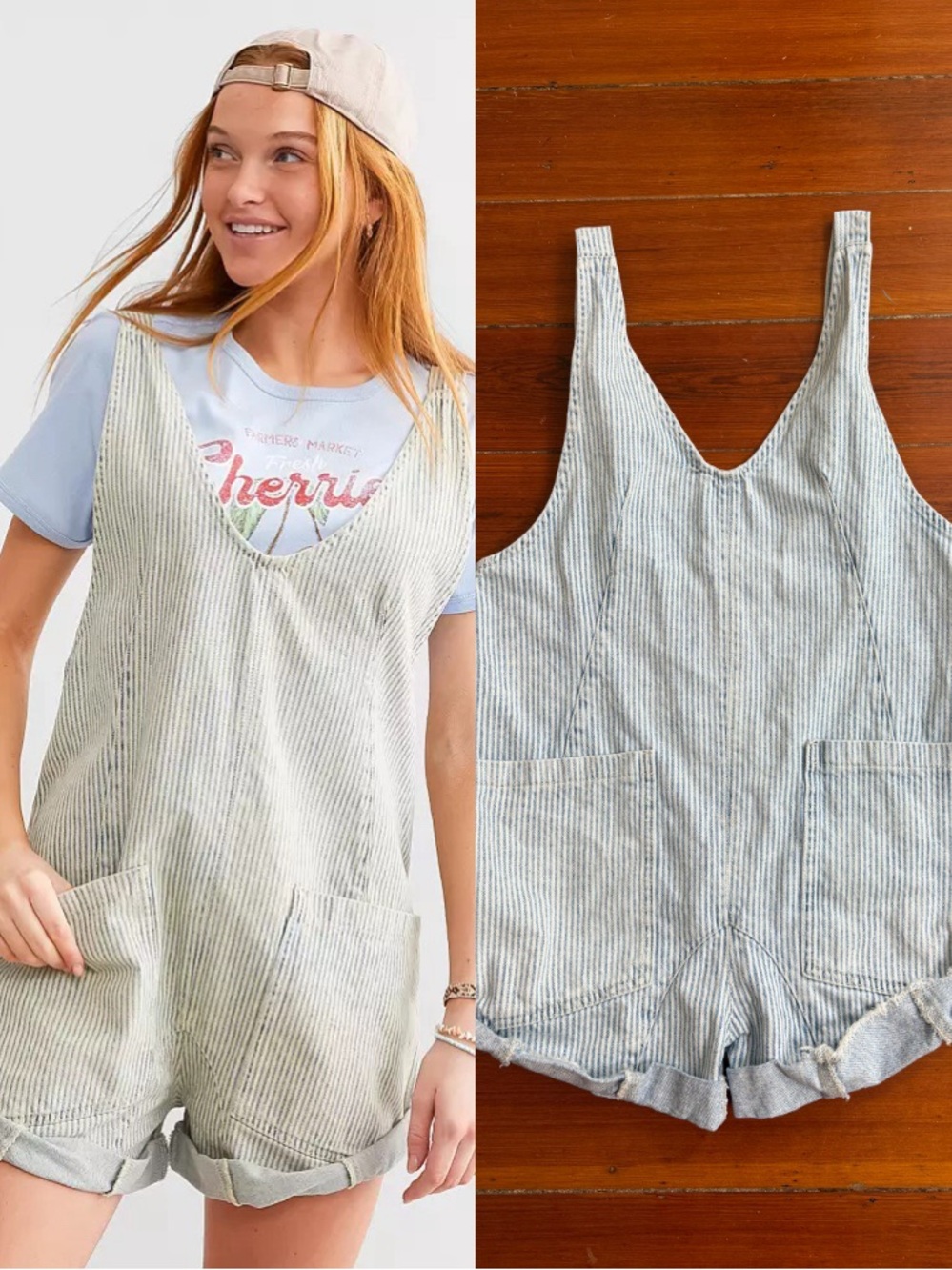 Free People High Roller Railroad Stripe Cotton Overalls Sz XS 🧡🍄